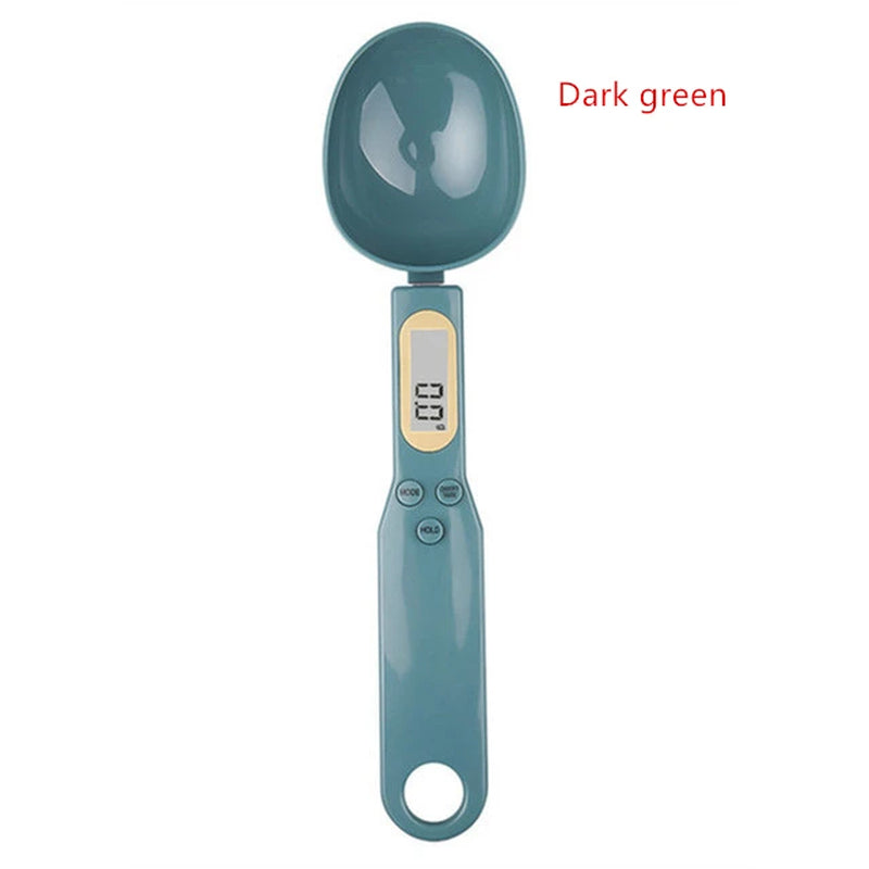 Mini electronic spoon scale in dark green for precise measuring of food ingredients like flour and coffee