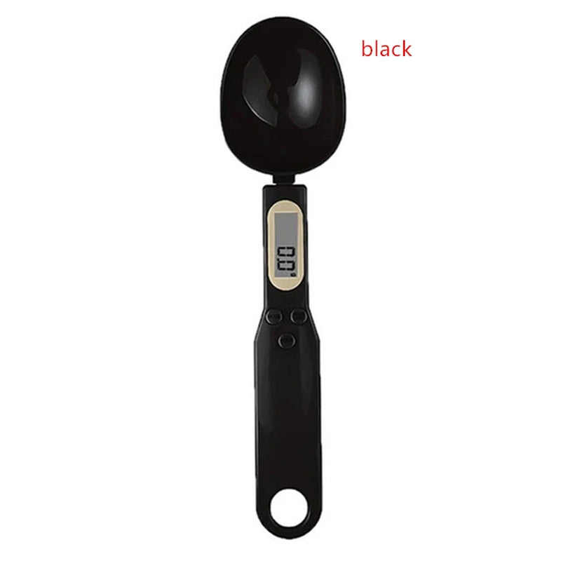 Mini electronic spoon scale in black with LCD display for precise food measurement up to 500g