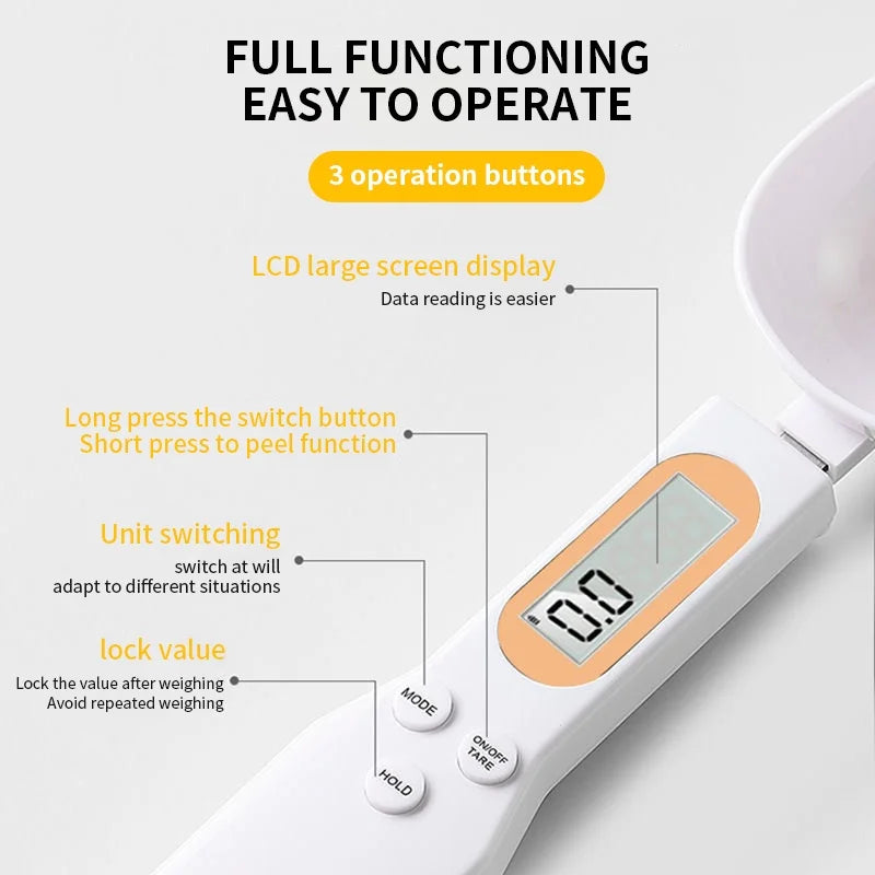 Mini electronic spoon scale with LCD screen and easy operation buttons for accurate food measuring