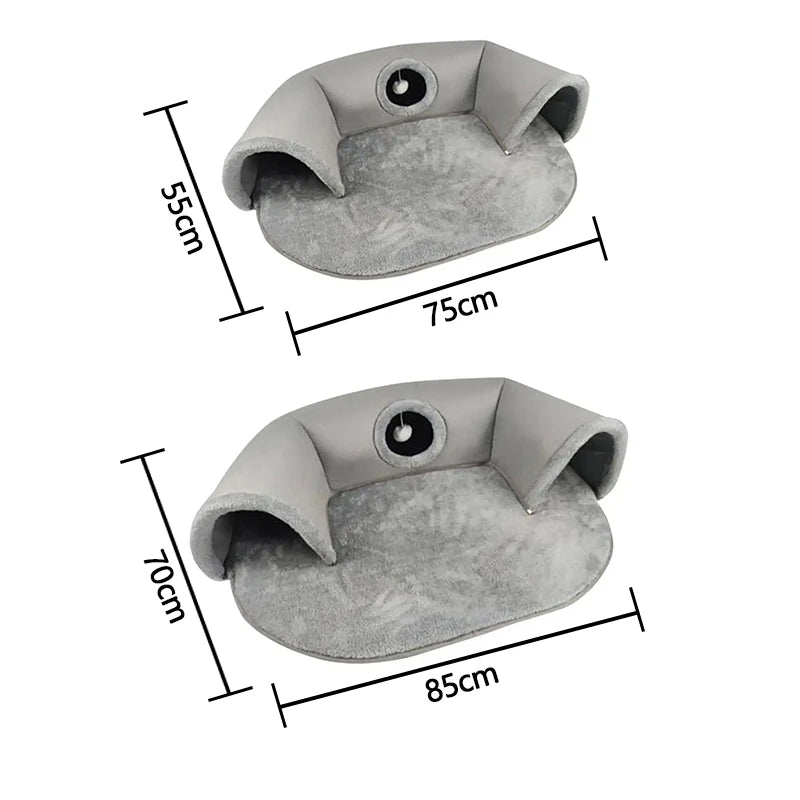 Comfortable pet house for kittens in gray with soft cushion design and cozy corners for resting