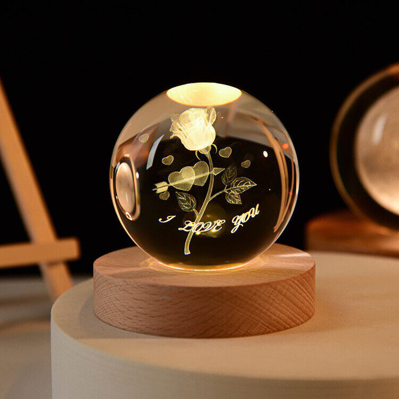 Crystal Planetary Bedside Lamp with Glowing Astronaut Ball Light and Rose Design for Home Decor