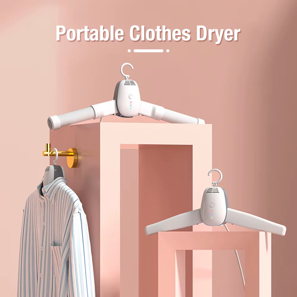 Smart clothes dryer with hanger designed for portable use, perfect for travel and drying garments efficiently