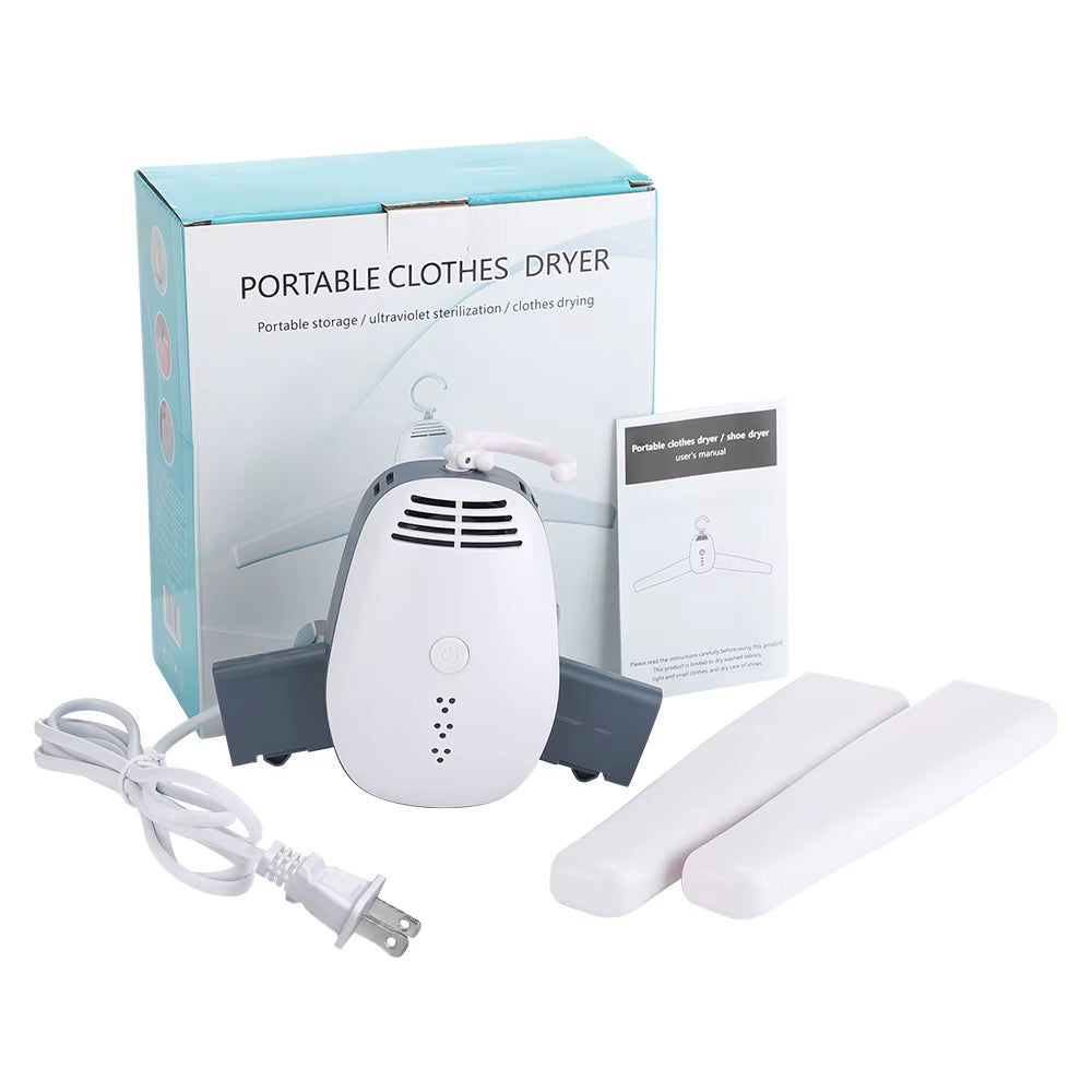Smart clothes dryer with hanger for efficient drying of garments and shoes, perfect for travel and outdoor use
