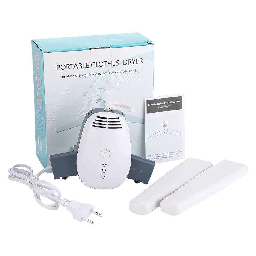 Smart clothes dryer with hanger for quick drying clothing and shoes while traveling or at home