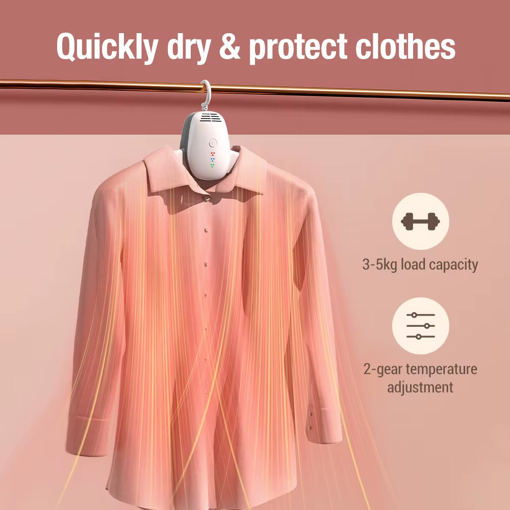 Smart clothes dryer with hanger for quickly drying and protecting garments with adjustable temperature settings