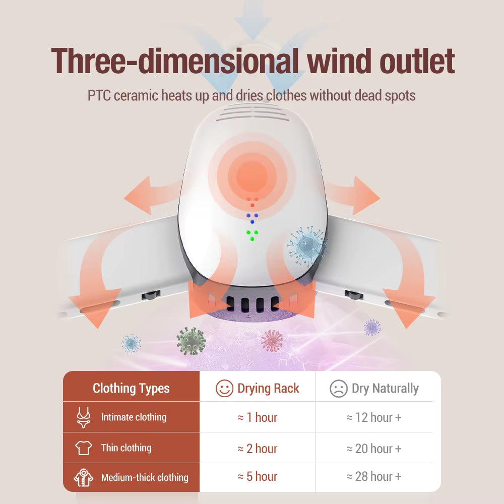 Smart clothes dryer with hanger featuring three-dimensional wind outlet for effective drying of garments