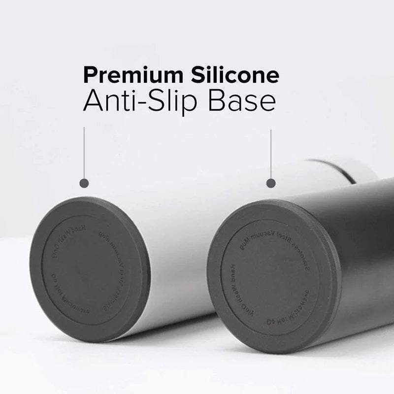 Smart stainless steel water bottle with a premium silicone anti-slip base for stability and durability