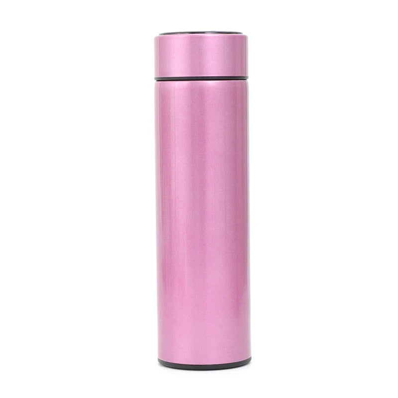 Smart stainless steel water bottle in pink, leak proof and double walled for hot and cold drinks
