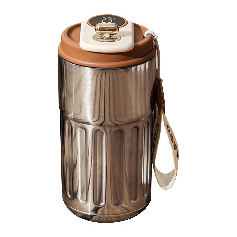 Smart thermos bottle with LED display in stainless steel with a stylish design ideal for hot drinks on the go