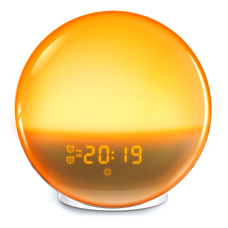 Sunrise simulation alarm clock with colorful atmosphere light and FM radio function for a refreshing wake up experience
