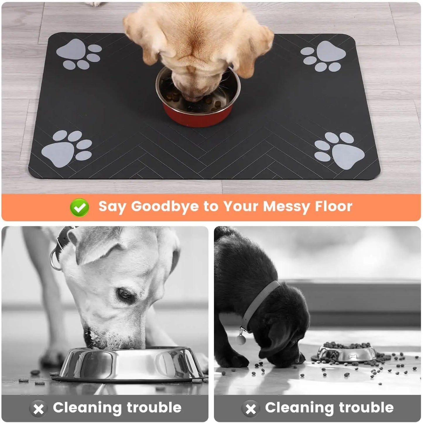 Waterproof pet placemat for dogs and cats with absorbent design and rubber backing for easy cleaning