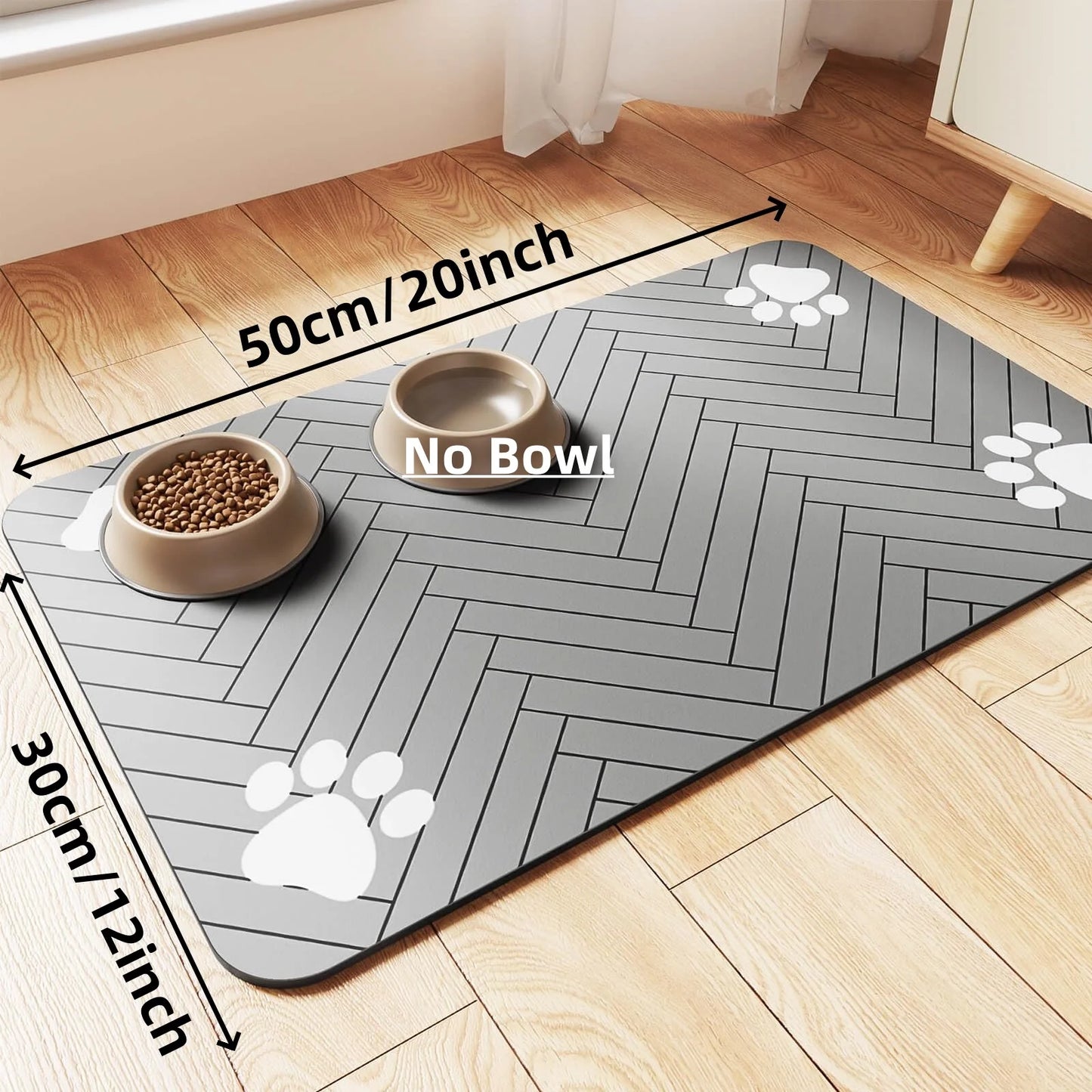Absorbent waterproof pet placemat for dogs and cats with rubber backing for food and water bowls
