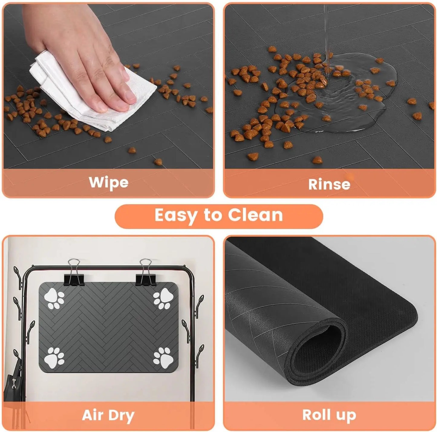 Easy to clean waterproof pet placemat for dogs and cats with absorbent surface and rubber backing