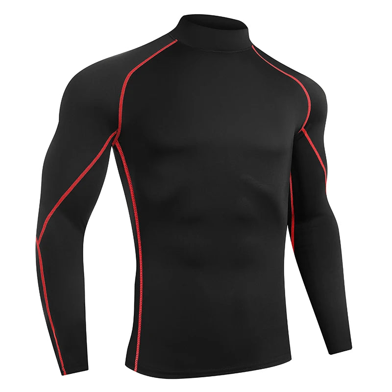 VaultHaus Compression Gym Shirt for Men in Black with Red Stitching for Enhanced Performance