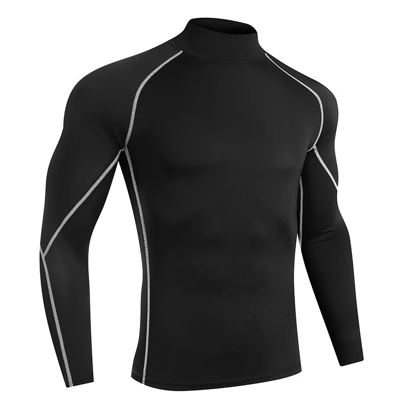 VaultHaus Compression Gym Shirt for Men in Black with Long Sleeves and Reflective Details