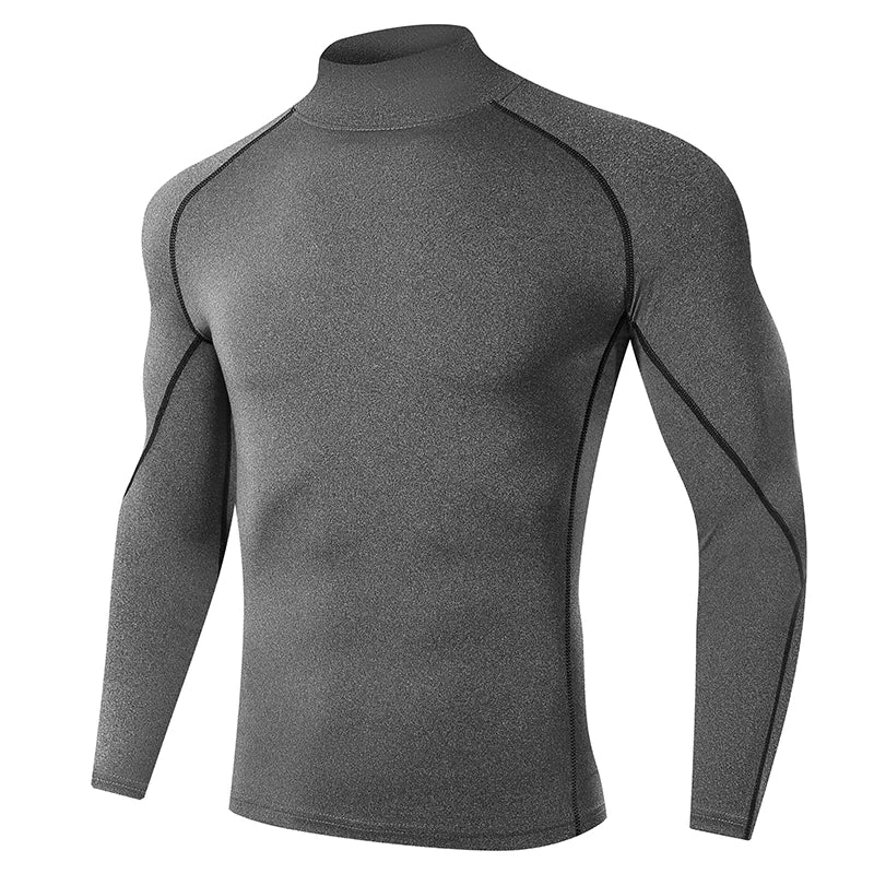 VaultHaus Compression Gym Shirt for Men in Gray with Long Sleeves and Stretch Fabric