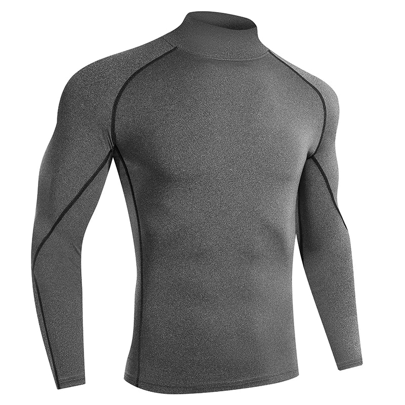 VaultHaus Compression Gym Shirt for Men in Gray with Long Sleeves and Stretch Fit