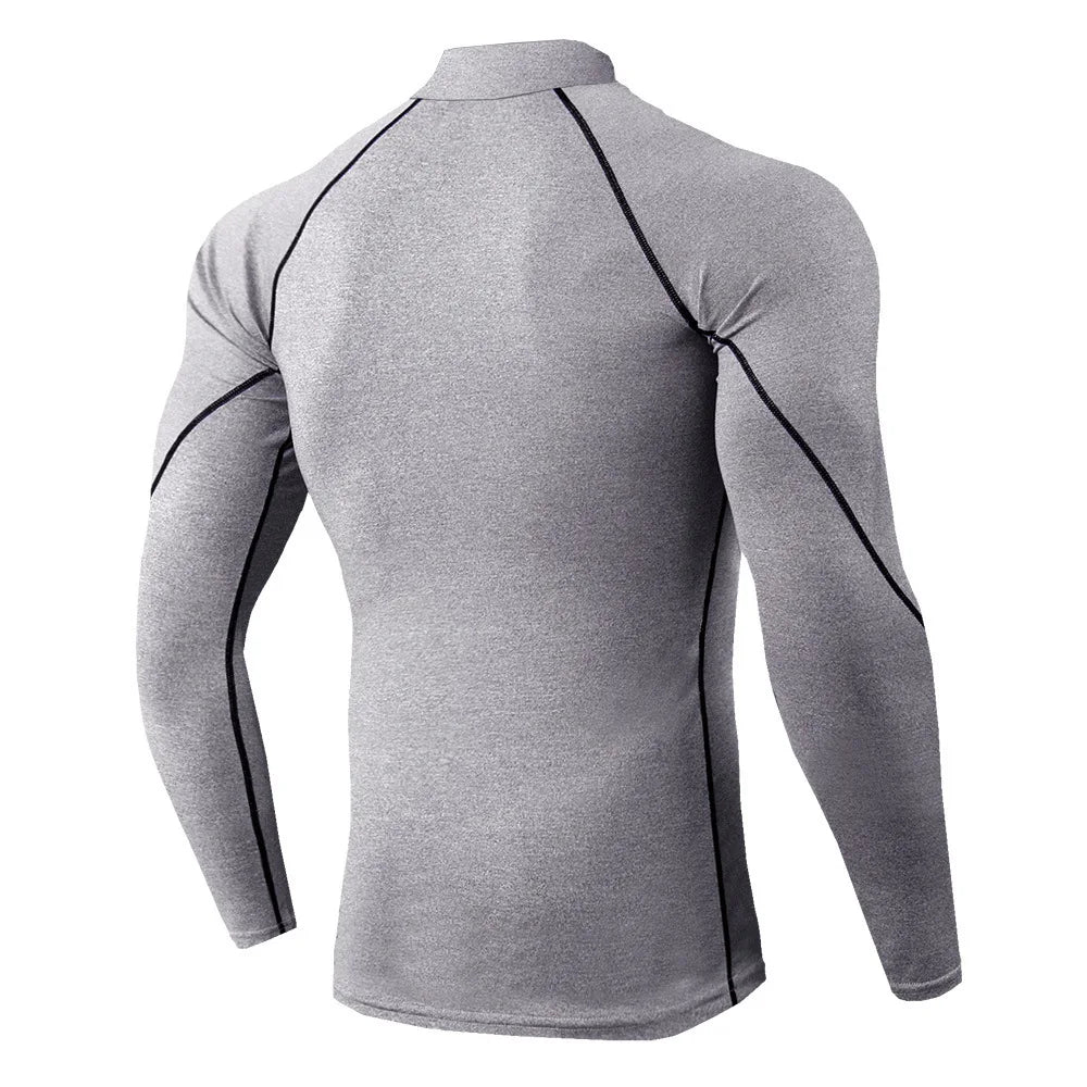 VaultHaus Compression Gym Shirt for Men in Gray with Long Sleeves and Stretch Fit Design