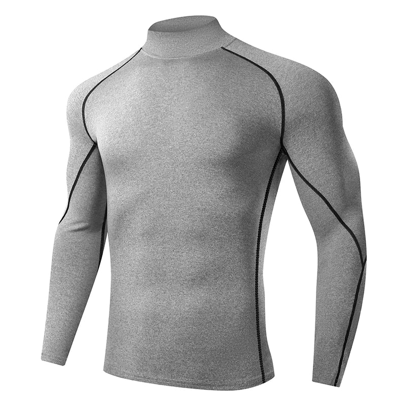 VaultHaus Compression Gym Shirt for Men in Grey with Long Sleeves and Moisture-Wicking Fabric