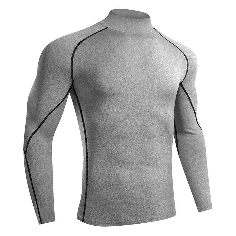 VaultHaus Grey Compression Gym Shirt for Men with Long Sleeve and Athletic Fit