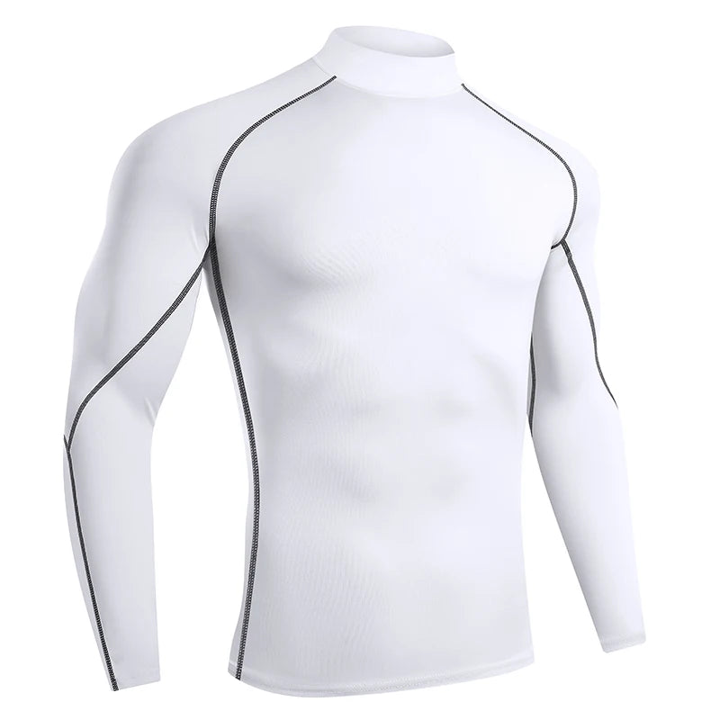 VaultHaus Compression Gym Shirt for Men in White with Long Sleeves and Sleek Design