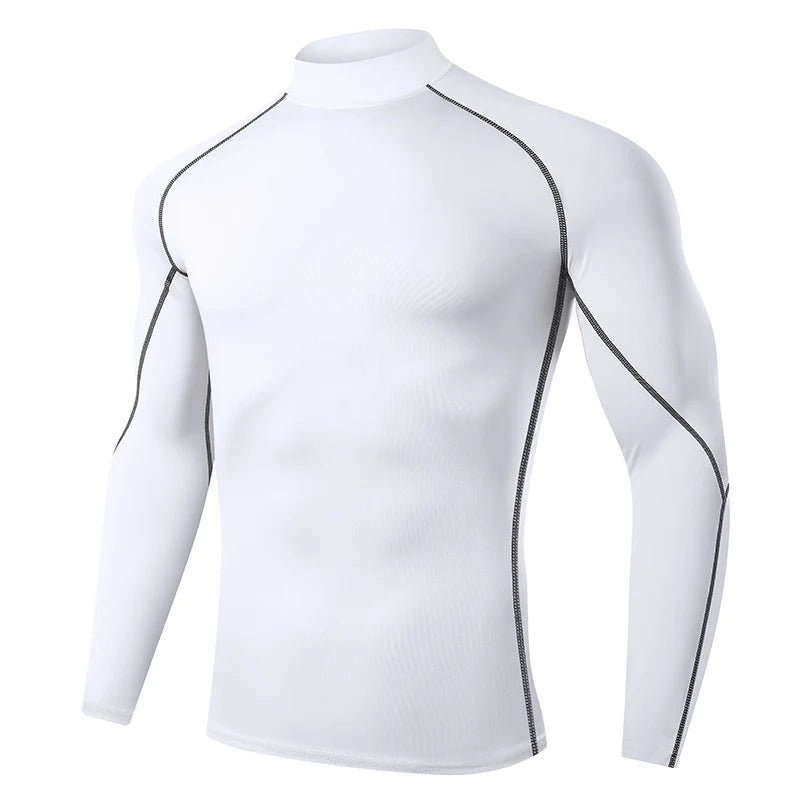 VaultHaus Compression Gym Shirt for Men in White with Long Sleeves and Stylish Stitching