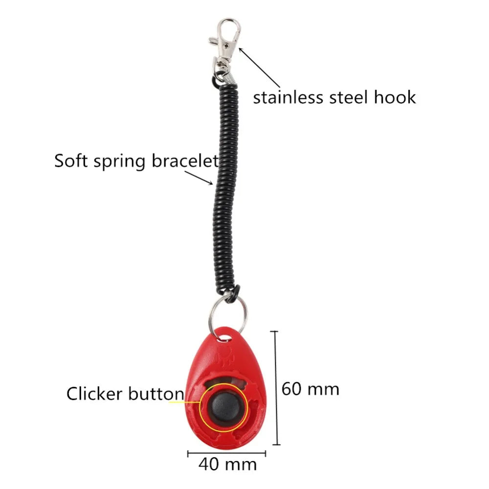 VaultHaus dog training clicker with soft spring bracelet and stainless steel hook for easy handling