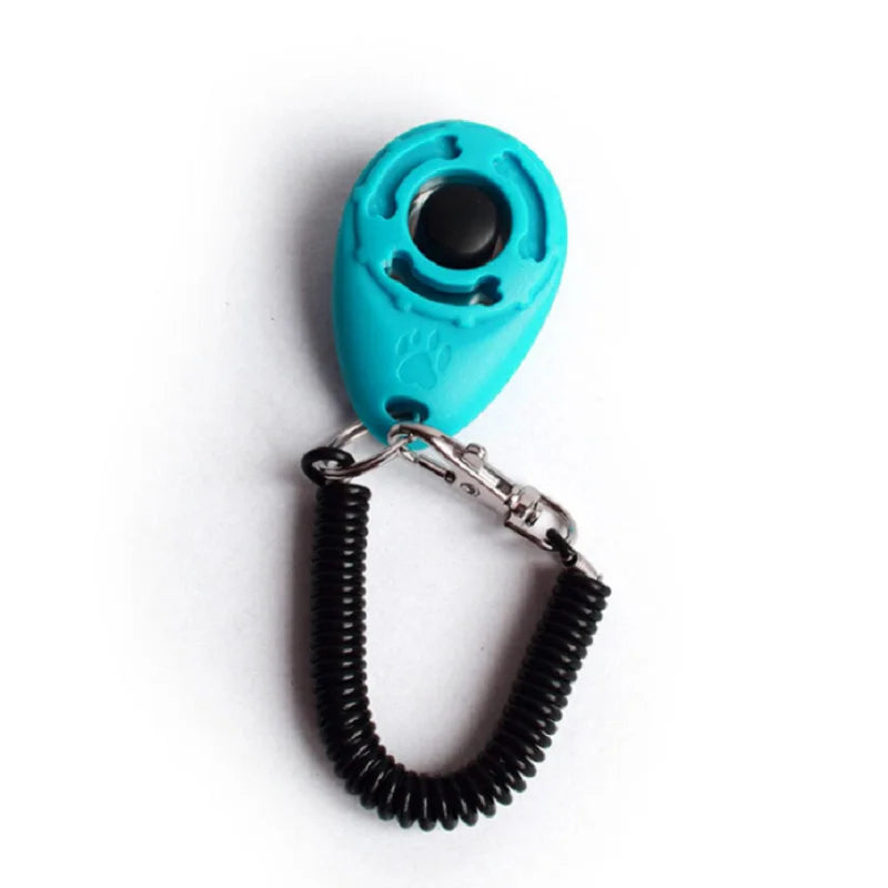 VaultHaus dog training clicker in blue with a coiled strap for effective pet training
