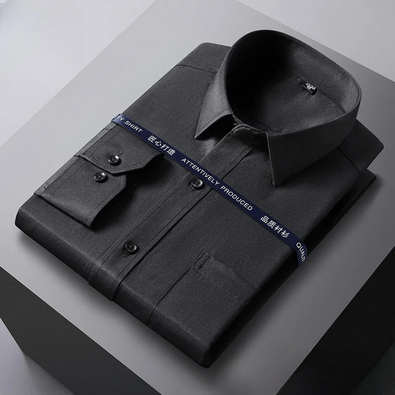 VaultHaus long sleeve anti-wrinkle office shirt in black, designed for professional settings