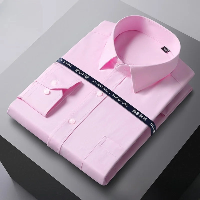 VaultHaus Pink Long Sleeve Anti-Wrinkle Office Shirt Folded Neatly for Professional Attire