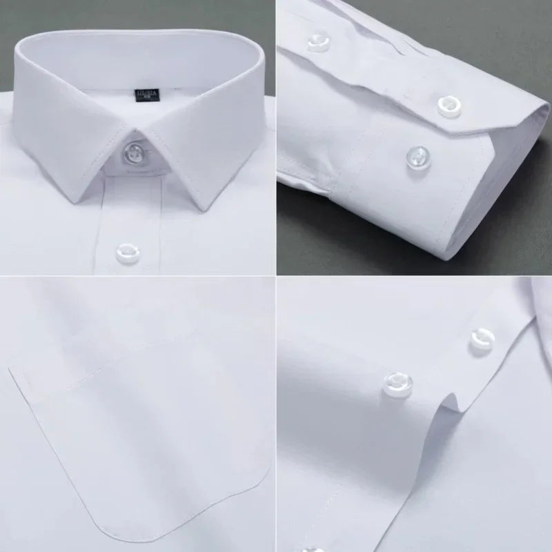 VaultHaus long sleeve anti-wrinkle office shirt in white with button details and a crisp collar