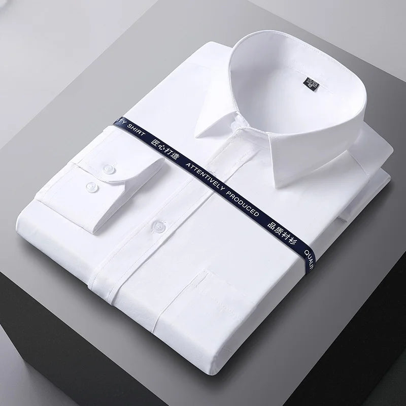 VaultHaus long sleeve anti-wrinkle office shirt neatly folded with a crisp white finish