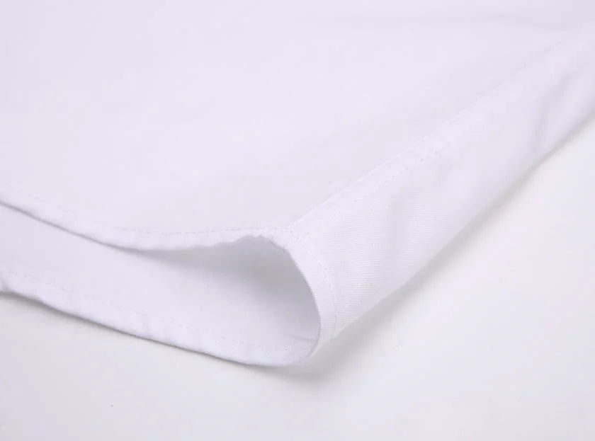 Close-up of a white long sleeve anti-wrinkle office shirt with smooth fabric for professional wear