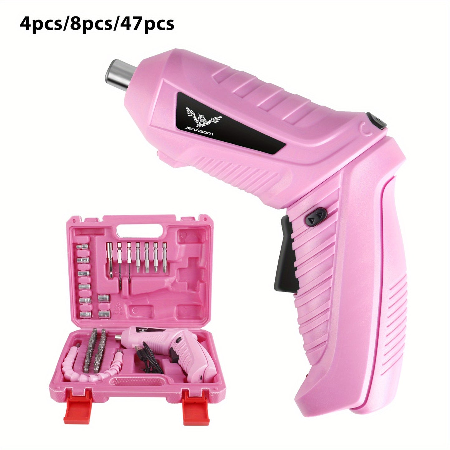 Pink electric screwdriver set with ergonomic handle and multiple bits for versatile home repairs