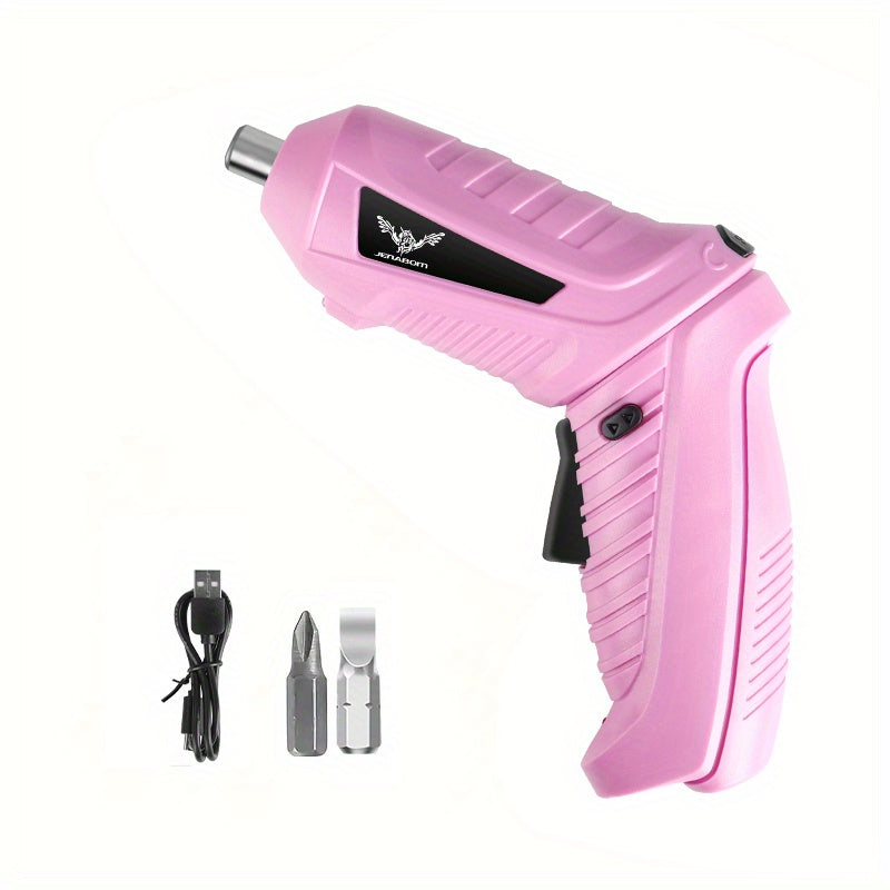 VaultHaus pink electric screwdriver set with USB charging cable and interchangeable bits
