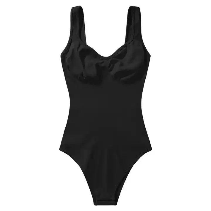 Sleek black women's swimsuit from VaultHaus, perfect for a stylish beach day or poolside lounging