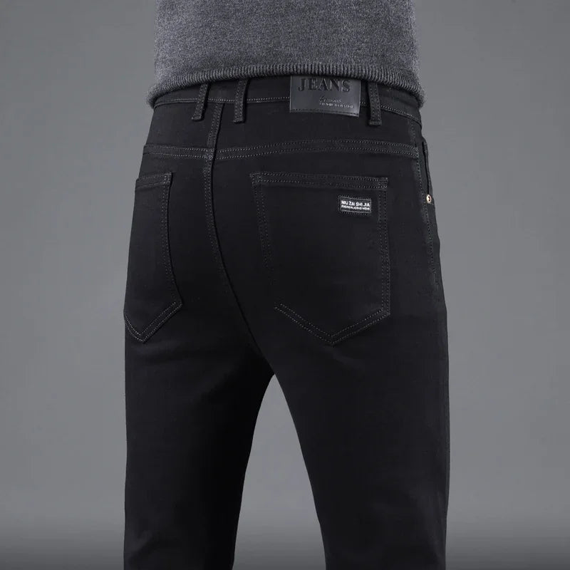 Back view of VaultHaus spring autumn men's jeans in black with detailed stitching and pockets