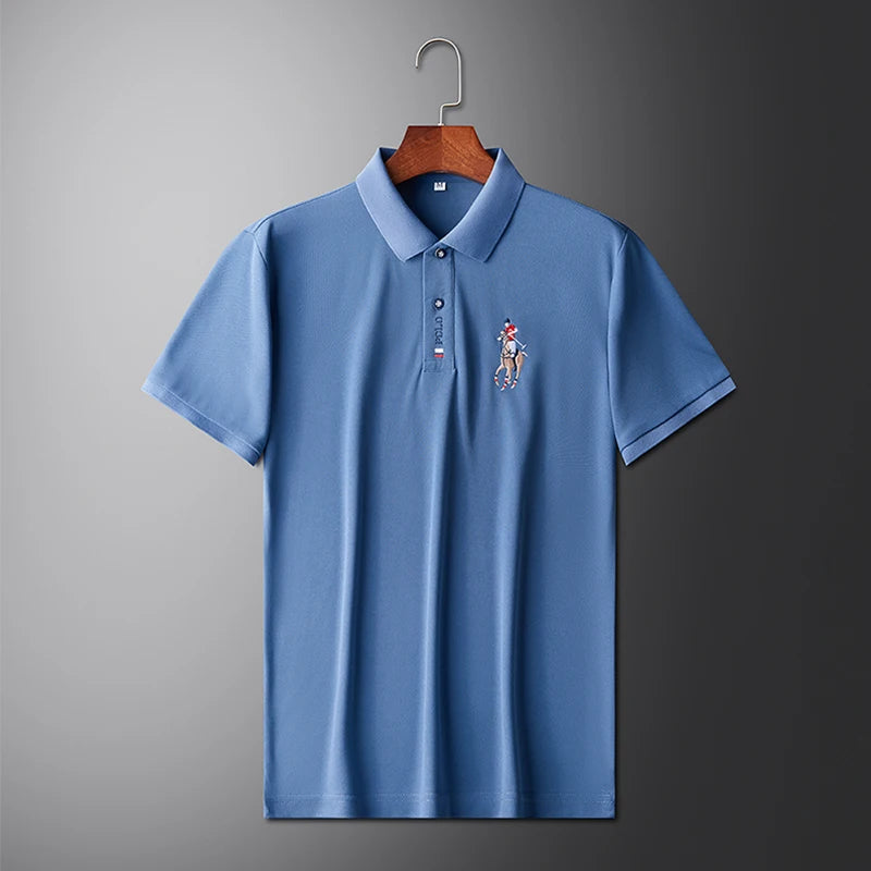 VaultHaus stylish men's embroidered polo in blue with a classic fit and subtle logo detail
