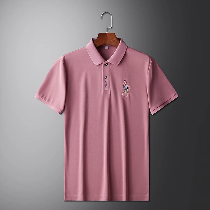 Stylish men's embroidered polo in pink with a classic fit for casual or formal occasions
