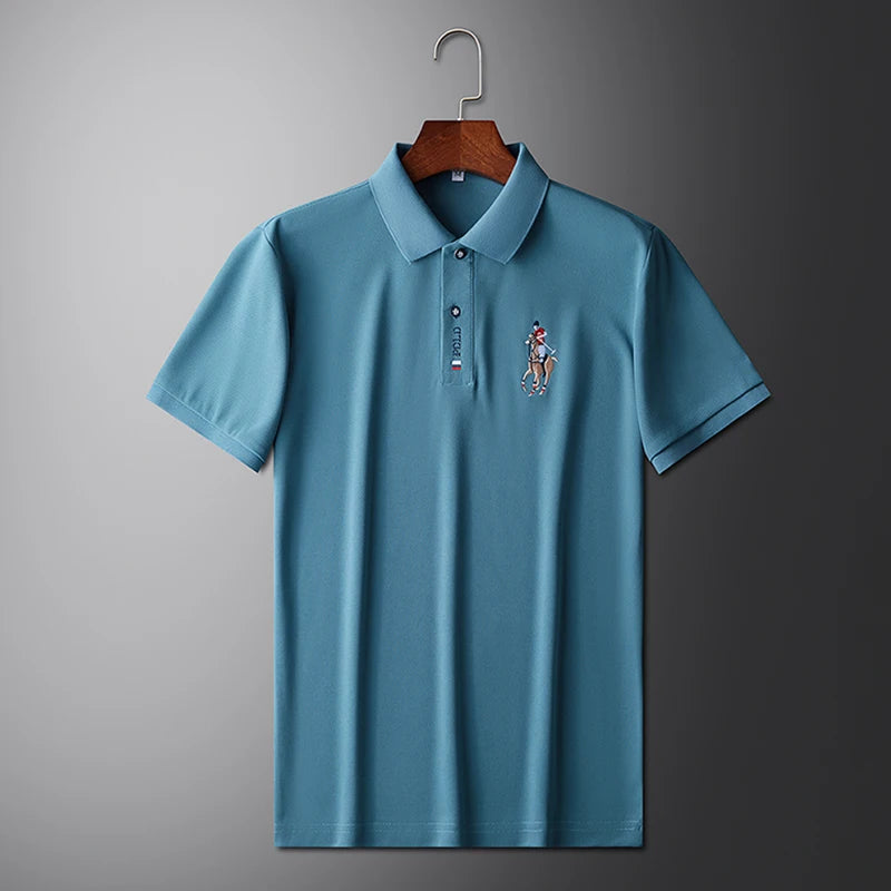 Stylish men's embroidered polo in blue with a classic fit and subtle logo detail