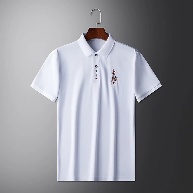 VaultHaus stylish men's embroidered polo in white with a classic logo design and modern fit