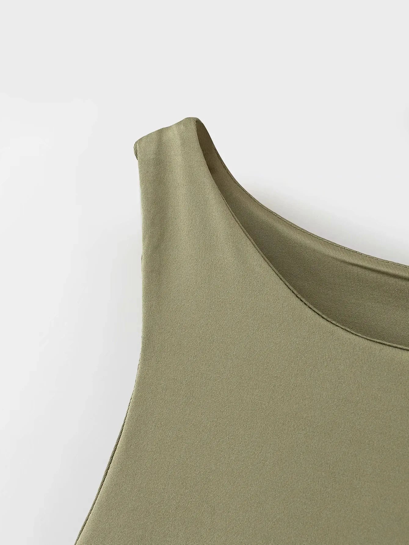 VaultHaus Summer Slim Bodysuit in Soft Olive Green with a Classic Scoop Neck Design