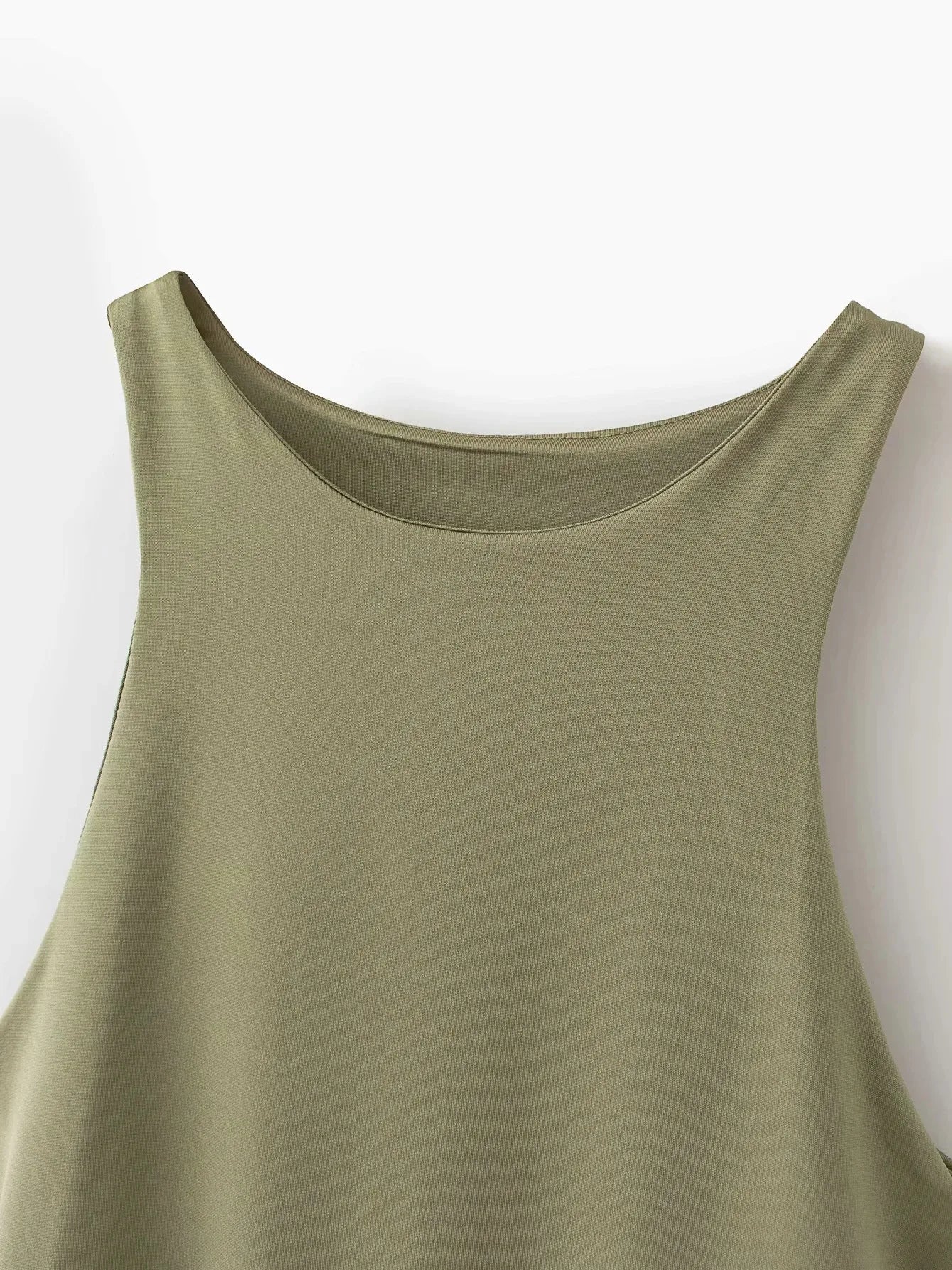 Olive Green Summer Slim Bodysuit with a Scoop Neckline for Effortless Style