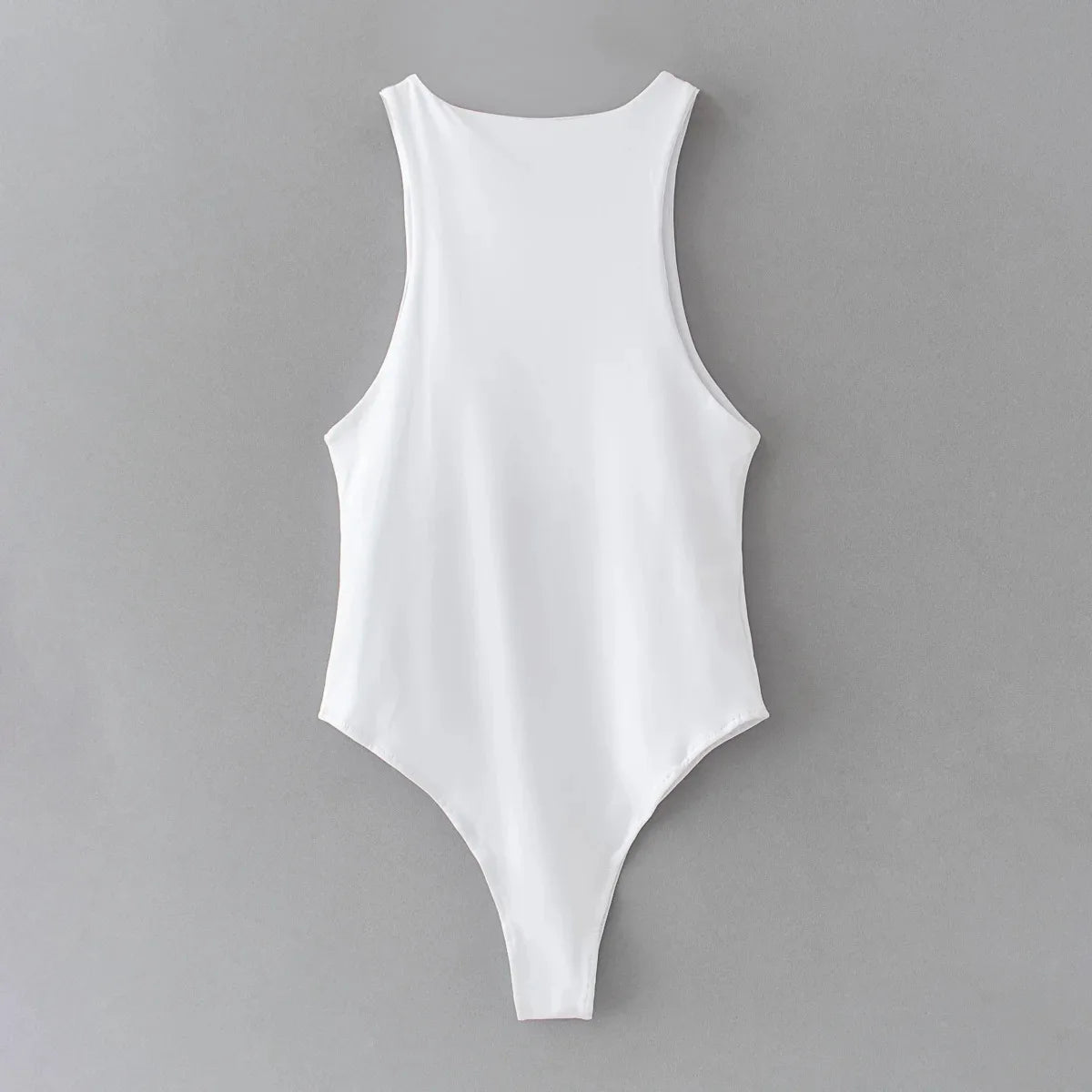 White summer slim bodysuit with a sleek design perfect for warm weather styling