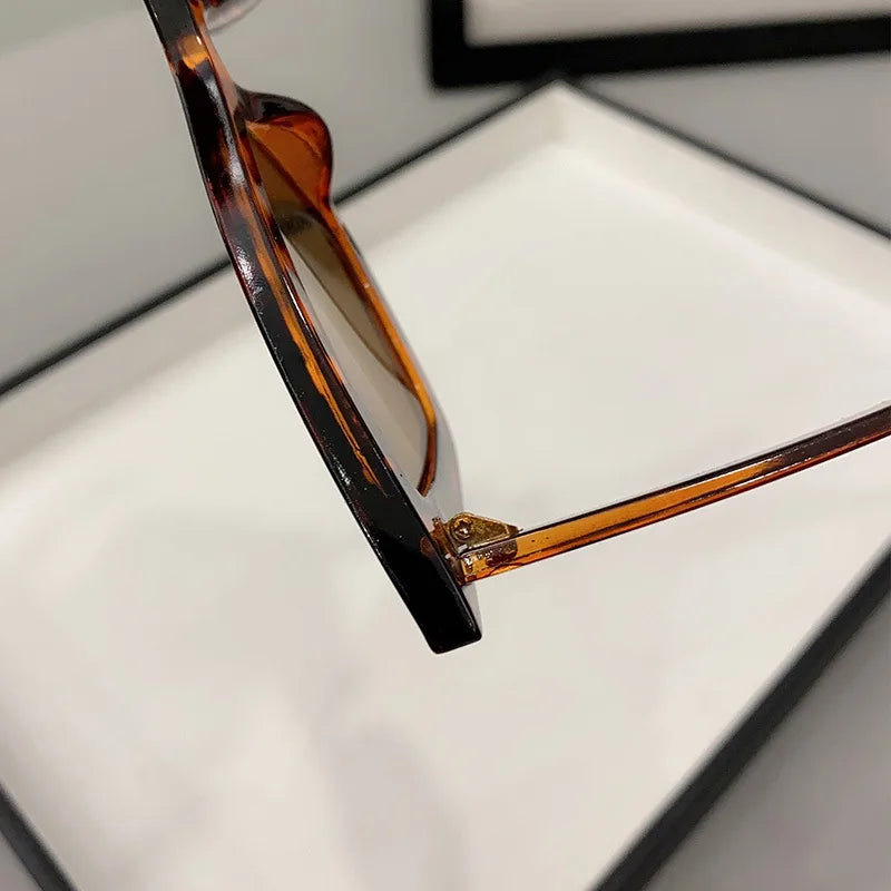 Close-up detail of VaultHaus vintage cat eye sunglasses for women in tortoiseshell frame