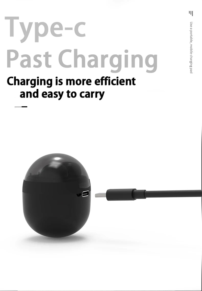 Compact charging case for wireless mini headphones with mic featuring Type-C port for efficient power management
