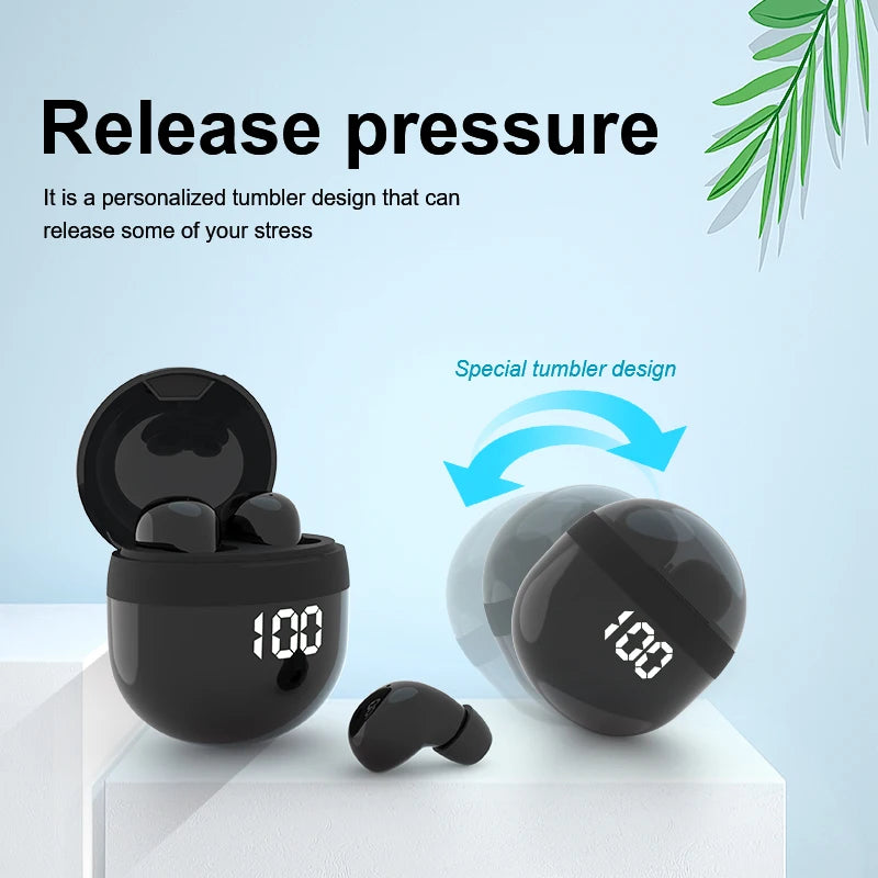VaultHaus wireless mini headphones with mic in a sleek tumbler design for stress relief