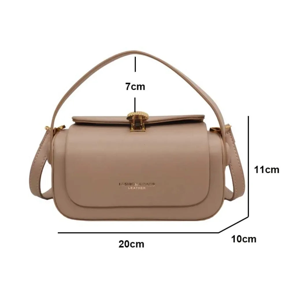 Women's Classic Versatile Retro Square Bag in soft beige with gold clasp and adjustable strap