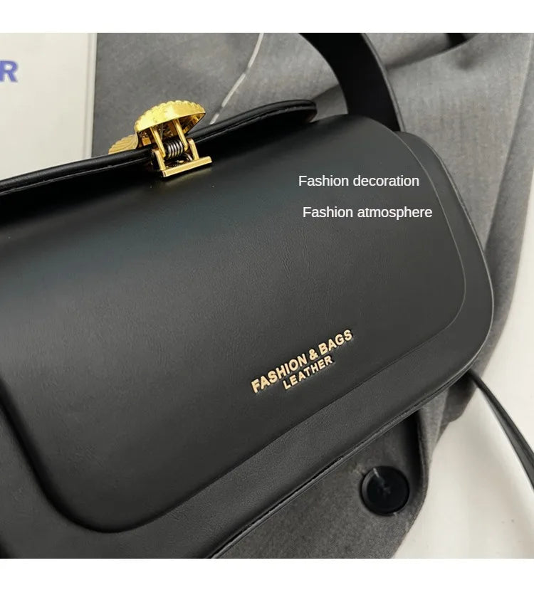 Women's Classic Versatile Retro Square Bag in Black with a Stylish Gold Lock Closure