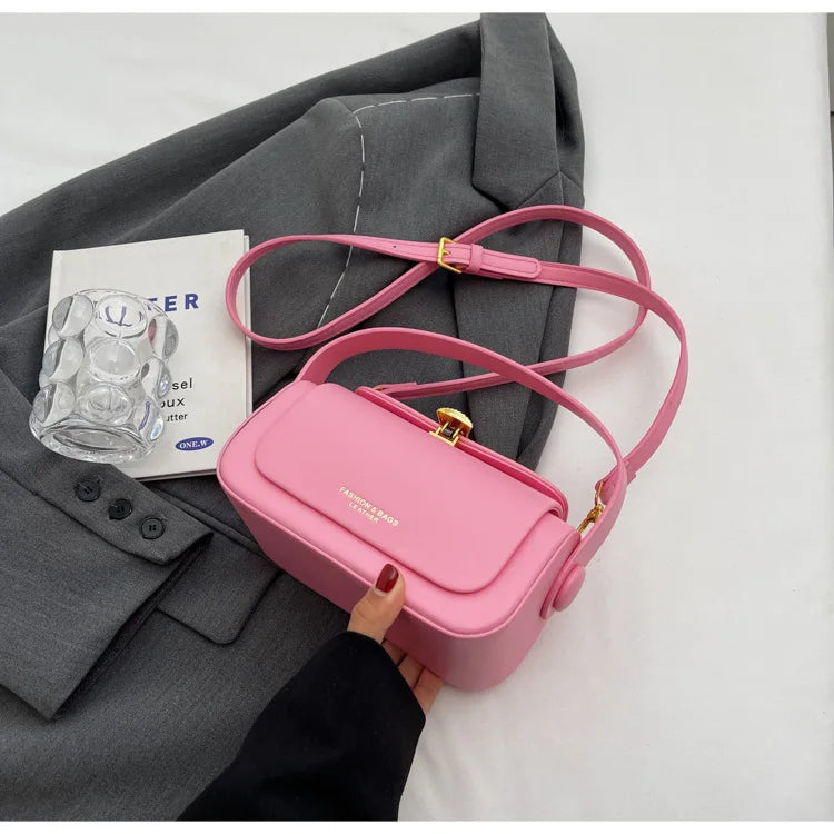 Pink Women's Classic Versatile Retro Square Bag with adjustable strap and sleek design